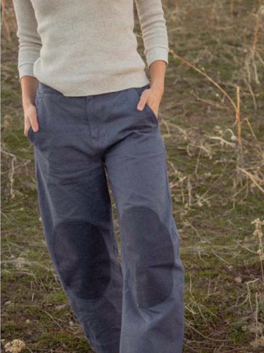Wide-Leg Knee-Patch Pants in Slate Blue